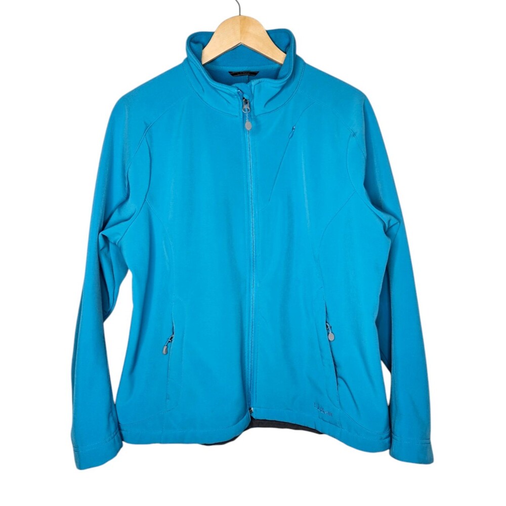 LL BEAN Womens Jacket Softshell Full Zip XL Zipper Pockets Aqua Style 258213